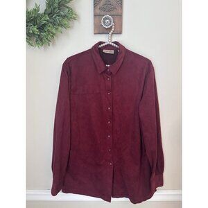 NWT i.e. relaxed Size M Velour Tunic Blouse Long Sleeve Burgundy Snap Front